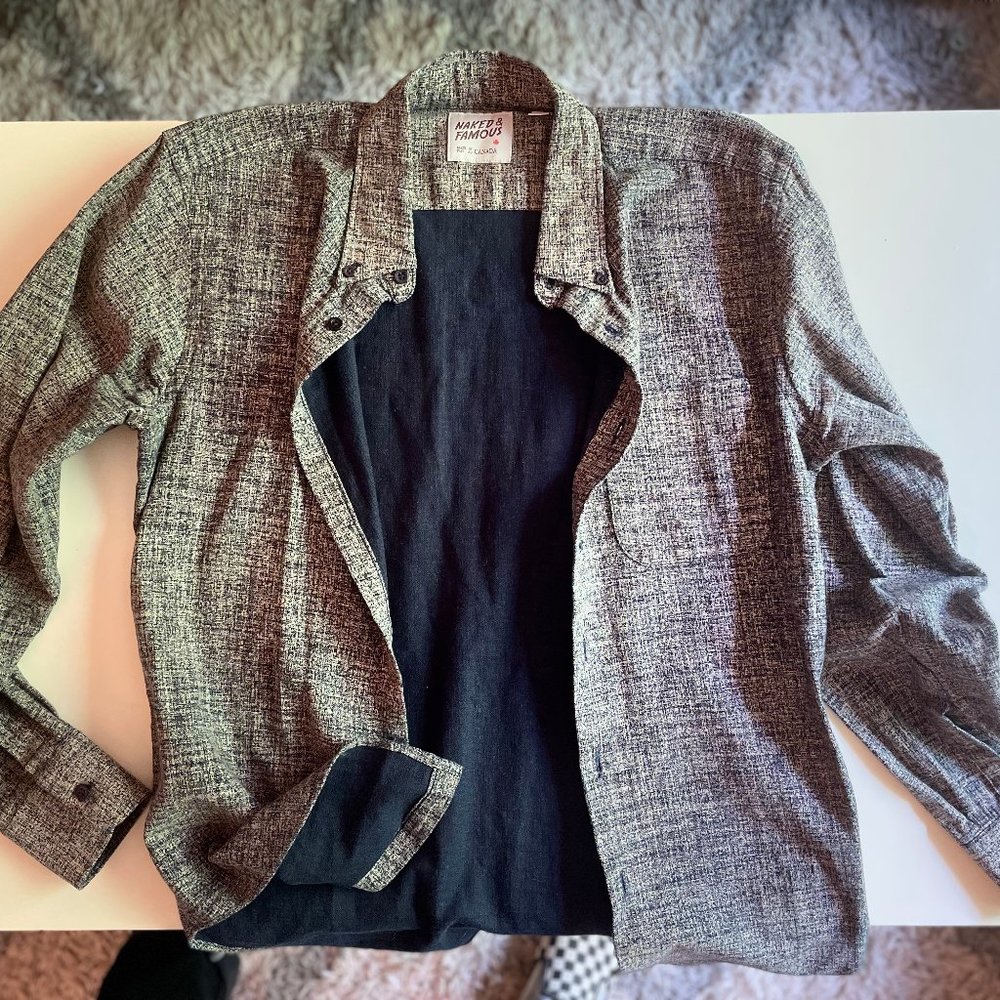 Naked & Famous Woven Indigo/Beige Button Up Size M